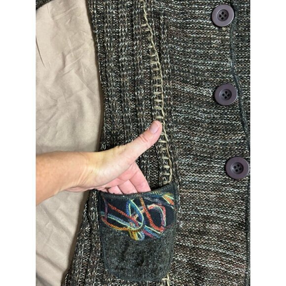 Y2K Sacred Threads Women's S Knit Coatigan Duster Sweater Cardigan  Faux Fur - Picture 5 of 8